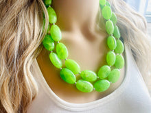 Load image into Gallery viewer, Big Bead Lime Necklace, Double Strand Statement Jewelry, light green Chunky bib bridesmaid everyday bubble jewelry evergreen