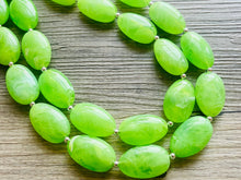 Load image into Gallery viewer, Big Bead Lime Necklace, Double Strand Statement Jewelry, light green Chunky bib bridesmaid everyday bubble jewelry evergreen