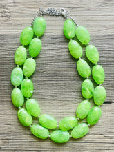 Load image into Gallery viewer, Big Bead Lime Necklace, Double Strand Statement Jewelry, light green Chunky bib bridesmaid everyday bubble jewelry evergreen