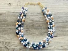 Load image into Gallery viewer, Boudoir Blanco Chunky Statement Necklace, white necklace, gold and black neutral necklace, wedding bridesmaid chunky neutral evening costume