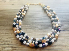 Load image into Gallery viewer, Boudoir Blanco Chunky Statement Necklace, white necklace, gold and black neutral necklace, wedding bridesmaid chunky neutral evening costume