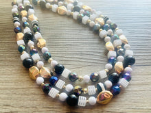Load image into Gallery viewer, Boudoir Blanco Chunky Statement Necklace, white necklace, gold and black neutral necklace, wedding bridesmaid chunky neutral evening costume