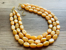 Load image into Gallery viewer, Fortune Favors the GOLD Statement 3 Strand statement necklace, pretty big beaded chunky jewelry, golden shiny metallic jewelry yellow