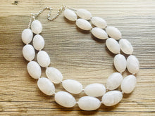 Load image into Gallery viewer, White Chunky Statement Necklace, Big beaded jewelry, Double Strand Statement Necklace, Bib necklace, bridal bridesmaid wedding silver