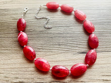 Load image into Gallery viewer, Bright Cherry Red Single Strand Big Beaded Statement Necklace, red beaded necklace, red bridesmaid necklace jewelry, red drop earrings