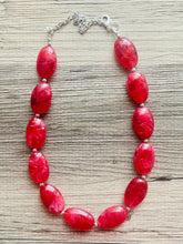 Load image into Gallery viewer, Bright Cherry Red Single Strand Big Beaded Statement Necklace, red beaded necklace, red bridesmaid necklace jewelry, red drop earrings