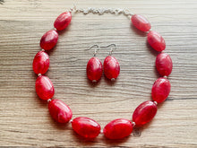 Load image into Gallery viewer, Bright Cherry Red Single Strand Big Beaded Statement Necklace, red beaded necklace, red bridesmaid necklace jewelry, red drop earrings