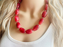 Load image into Gallery viewer, Bright Cherry Red Single Strand Big Beaded Statement Necklace, red beaded necklace, red bridesmaid necklace jewelry, red drop earrings