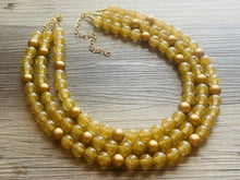 Load image into Gallery viewer, Gold Glitter Statement Necklace, Chunky three Strand Jewelry, gold necklace, COLOR BLOCK, bib necklace, resin beaded gold earrings