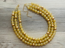 Load image into Gallery viewer, Gold Glitter Statement Necklace, Chunky three Strand Jewelry, gold necklace, COLOR BLOCK, bib necklace, resin beaded gold earrings