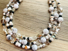 Load image into Gallery viewer, Eve’s Pearl Beaded Necklace, thick beaded cream wedding, chunky necklace resin white black shimmer necklace, 3 layer statement necklace
