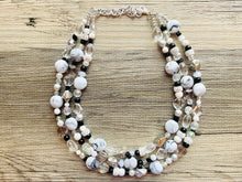 Load image into Gallery viewer, Eve’s Pearl Beaded Necklace, thick beaded cream wedding, chunky necklace resin white black shimmer necklace, 3 layer statement necklace