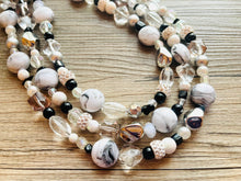 Load image into Gallery viewer, Eve’s Pearl Beaded Necklace, thick beaded cream wedding, chunky necklace resin white black shimmer necklace, 3 layer statement necklace