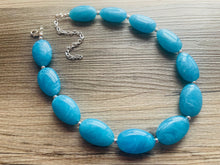 Load image into Gallery viewer, Chunky Caribbean Blue Statement Necklace & earring set jewelry, blue bib necklace, geometric necklace single strand aqua teal sky beaded