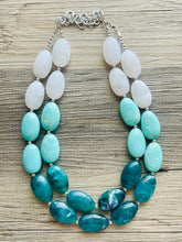 Load image into Gallery viewer, Seafoam & Emerald Green Chunky Statement Necklace, Big beaded jewelry, Double Strand Statement Necklace, Bib necklace bridesmaid wedding