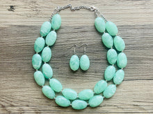 Load image into Gallery viewer, Winter Mint Statement Necklace, Chunky Beaded Necklace, Mint Green Jewelry, Spring Jewelry, green Necklace, green beaded necklace, double