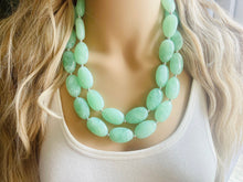 Load image into Gallery viewer, Winter Mint Statement Necklace, Chunky Beaded Necklace, Mint Green Jewelry, Spring Jewelry, green Necklace, green beaded necklace, double