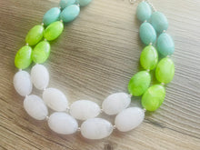 Load image into Gallery viewer, Seafoam & Lime Green Chunky Statement Necklace, Big beaded jewelry, Double Strand Statement Necklace, Bib necklace bridesmaid wedding