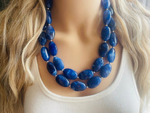 Load image into Gallery viewer, Royal Blue 2 strand Beaded Statement Necklace, Chunky Bib swirls Blue Multi-Strand Jewelry, blue drop earrings, neutral necklace turquoise