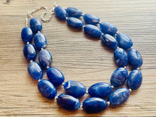 Load image into Gallery viewer, Royal Blue 2 strand Beaded Statement Necklace, Chunky Bib swirls Blue Multi-Strand Jewelry, blue drop earrings, neutral necklace turquoise