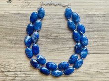 Load image into Gallery viewer, Royal Blue 2 strand Beaded Statement Necklace, Chunky Bib swirls Blue Multi-Strand Jewelry, blue drop earrings, neutral necklace turquoise