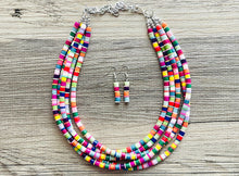 Load image into Gallery viewer, Ultimate Rainbow Statement Necklace, Colorful Beaded Necklace, Chunky bib necklace, Roy G Biv necklace, bright jewelry, bridesmaid pride