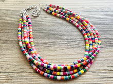 Load image into Gallery viewer, Ultimate Rainbow Statement Necklace, Colorful Beaded Necklace, Chunky bib necklace, Roy G Biv necklace, bright jewelry, bridesmaid pride