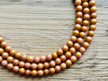 Load image into Gallery viewer, Pink & Gold Stardust statement necklace, chunky bib necklace, beaded jewelry blush pink necklace, three strand jewelry blush magenta light