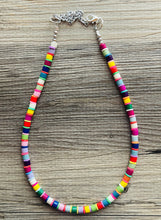 Load image into Gallery viewer, Rainbow Statement Necklace, candy chunky single strand jewelry, yellow red green sky blue necklace, single strand silver necklace colorful