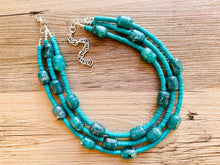 Load image into Gallery viewer, Emerald Green statement necklace, chunky green necklace, 3 strand necklace beaded jewelry everyday necklace COLORBLOCK beaded