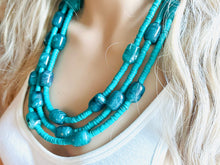 Load image into Gallery viewer, Emerald Green statement necklace, chunky green necklace, 3 strand necklace beaded jewelry everyday necklace COLORBLOCK beaded