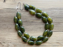 Load image into Gallery viewer, Army Green Chunky Statement Necklace, Big beaded jewelry, Double Strand Statement Necklace, Bib necklace, green bridesmaid wedding camo