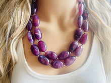 Load image into Gallery viewer, Swirled purple Chunky Statement Necklace and earrings Set, Beaded purple Jewelry, purple bib necklace, purple earrings, lilac jewelry