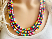 Load image into Gallery viewer, Ultimate Rainbow Statement Necklace, Colorful Beaded Necklace, Chunky bib necklace, Roy G Biv necklace, bright jewelry, bridesmaid pride