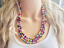 Load image into Gallery viewer, Ultimate Rainbow Statement Necklace, Colorful Beaded Necklace, Chunky bib necklace, Roy G Biv necklace, bright jewelry, bridesmaid pride