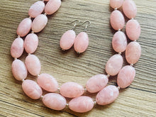 Load image into Gallery viewer, Blush Pink Double Strand Big Beaded Statement Necklace, baby pink Jewelry, pink beaded necklace, pink beaded necklace, bridesmaid necklace