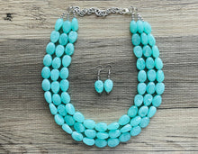 Load image into Gallery viewer, SpearMint 3 strand Statement Necklace, Chunky Beaded Necklace, Mint Green Jewelry, Spring Jewelry, green thick Necklace, green beaded