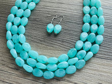 Load image into Gallery viewer, SpearMint 3 strand Statement Necklace, Chunky Beaded Necklace, Mint Green Jewelry, Spring Jewelry, green thick Necklace, green beaded