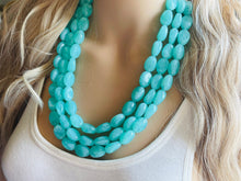 Load image into Gallery viewer, SpearMint 3 strand Statement Necklace, Chunky Beaded Necklace, Mint Green Jewelry, Spring Jewelry, green thick Necklace, green beaded