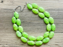 Load image into Gallery viewer, Big Bead Lime Necklace, Double Strand Statement Jewelry, light green Chunky bib bridesmaid everyday bubble jewelry evergreen