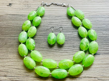 Load image into Gallery viewer, Big Bead Lime Necklace, Double Strand Statement Jewelry, light green Chunky bib bridesmaid everyday bubble jewelry evergreen