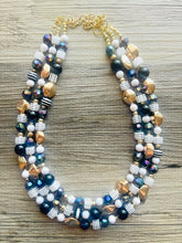 Load image into Gallery viewer, Boudoir Blanco Chunky Statement Necklace, white necklace, gold and black neutral necklace, wedding bridesmaid chunky neutral evening costume