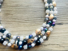 Load image into Gallery viewer, Boudoir Blanco Chunky Statement Necklace, white necklace, gold and black neutral necklace, wedding bridesmaid chunky neutral evening costume