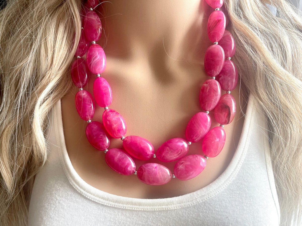 Hot pink bead on sale necklace