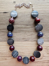 Load image into Gallery viewer, Purple Black & Gray Chunky Statement Necklace single Strand Beaded Jewelry, red jewelry bridesmaid bib wedding silver