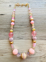 Load image into Gallery viewer, Metallic Sparkle Pink White gold beaded statement necklace, single strand necklace, Valentine's Day jewelry, big bead jewelry decor