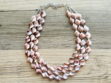 Load image into Gallery viewer, Hot Fudge 3 Strand Statement Necklace, Chunky Brown Twist Beaded Bib Jewelry earrings, brown jewelry set, white resin jewelry neutral