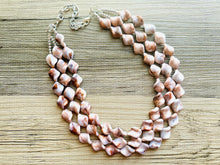 Load image into Gallery viewer, Hot Fudge 3 Strand Statement Necklace, Chunky Brown Twist Beaded Bib Jewelry earrings, brown jewelry set, white resin jewelry neutral
