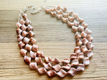 Load image into Gallery viewer, Hot Fudge 3 Strand Statement Necklace, Chunky Brown Twist Beaded Bib Jewelry earrings, brown jewelry set, white resin jewelry neutral