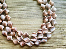 Load image into Gallery viewer, Hot Fudge 3 Strand Statement Necklace, Chunky Brown Twist Beaded Bib Jewelry earrings, brown jewelry set, white resin jewelry neutral